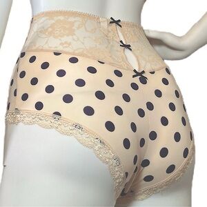 BLUSH Cameo Nude Blue Polka Dot High Waist Retro Panty Size Small Medium